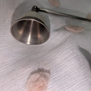 Vintage Candle Snuffer Silver Metal Cream Bone Inlaid Handle,